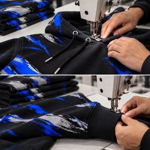 Sweat à capuche graphique noir et bleu pour homme |   Sweat-shirt en coton oversize style streetwear |   Sweat à capuche d'hiver personnalisé imprimé - Product Image 5