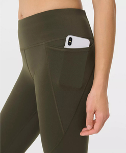 Women's Yoga <b>Leggings</b> 28 Inches High-Waist Tummy Control Quick Dry Solid Anti-Odor Custom Logo Workout Pants <b>Pockets</b> - Product Image 5