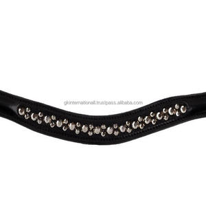 Arnés genuino negro, banda para la frente de caballo de cuero, canal vacío con incrustaciones de marca negra, cristal con borde, diamantes de imitación, banda para la frente - Product Image 2
