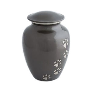 ขายร้อนโลหะอลูมิเนียมหรูหราโกลนเผาศพสําหรับเถ้าสัตว์เลี้ยงสีเทาเข้มด้วยเงิน Paw พิมพ์สัตว์เลี้ยงโกลนสําหรับเถ้า - Product Image 1