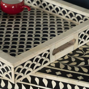 Bandeja Feng Shui de Lujo Hecha a Mano con Incrustaciones de Hueso Ecológicas, Diseño Decorativo Elegante, Calidad Premium para Servir en el Hogar y la Cocina - Product Image 1