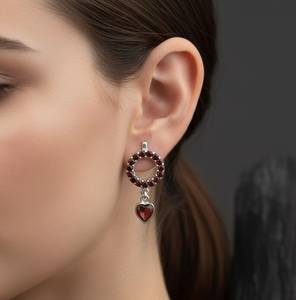 Pendientes de plata de ley 925 con granate en forma de corazón, joyería de piedra de nacimiento de enero, regalo para mujer, elegantes y minimalistas - Product Image 5