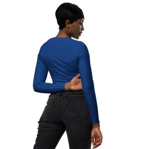 Women's <b>Blue</b> Poodle Long Sleeve <b>Crop</b> <b>Top</b> Custom Graphic Printed Cropped T Shirt Trendy Casual Fashion Slim Fit Sorority Inspired - Product Image 2