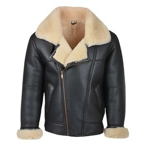 <b>Men</b> Black B3 Shearling Bomber <b>Leather</b> <b>Jacket</b> - Product Image 1