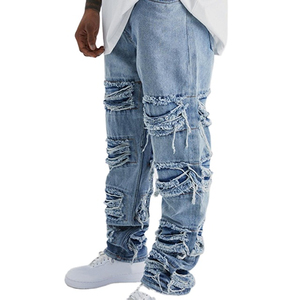 Jeans Casuales de Corte Regular Personalizados, Diseño Desgastado, Estilo Urbano, 100% Algodón, Impermeables, Ecológicos, Resistentes, para Hombre - Product Image 5