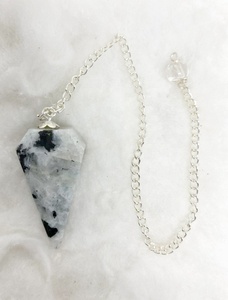 Pendule de radiesthésie en pierre de lune arc-en-ciel naturelle, fait main, outil de guérison par les cristaux, Reiki, divination, chakra, méditation, cadeau - Product Image 3