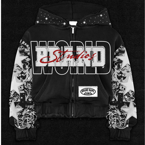 เสื้อฮู้ดพิมพ์ลายสไตล์คนเมืองสำหรับผู้ชาย แบบซิปเต็มตัว มีกระเป๋าจิงโจ้ เสื้อฮู้ดซิปหนาพิมพ์ลายกราฟิกสำหรับผู้ชาย - Product Image 4