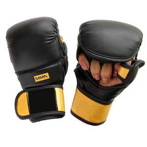 Gants de combat MMA en cuir véritable noir avec fermeture auto-agrippante réglable, unisexes, pour arts martiaux - Product Image 1