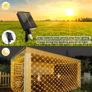 Luci Solari a Rete per Esterni in Tonalità Calde, 2x3m, 200 LED, 8 Modalità, Impermeabili per Alberi di Natale e Prati - Product Image 1