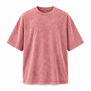 Camiseta de manga corta para hombre, oversize, vintage, lavada, color melocotón, estilo casual urbano, lisa, cuello redondo - Product Image 4