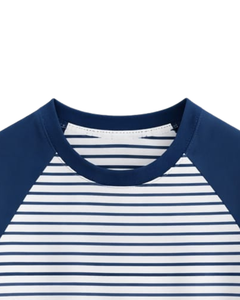T-shirt Raglan Rayé Bleu Marine et Blanc Personnalisé pour Homme, en Coton, Décontracté, Été, Manches Contrastantes, Col Rond, Fabricant Fournisseur OEM - Product Image 6