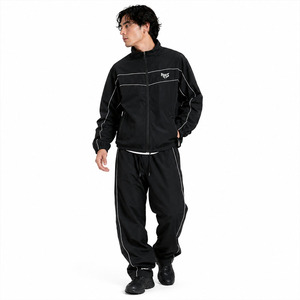 Custom Nylon Sweatpants Reflective Windbreaker Tracksuits Men Striped Jogger <b>Set</b> Zip up Jacket <b>Embroidery</b> Printed Sweat Suit USA - Product Image 2