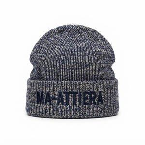 Custom <b>Navy</b> Gray Rib Knit <b>Beanie</b> Hat Winter Warm Cuffed Skull Cap With Embroidered Logo - Product Image 1
