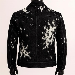 <b>Mens</b> Genuine Leather Real Fur Biker <b>Jacket</b> Black <b>White</b> Asymmetrical Zip Front Logo Windproof Polyester Lining Winter Moto <b>Jacket</b> - Product Image 5