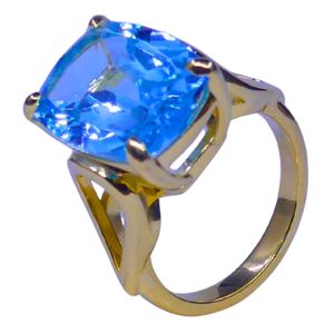 Wedding Wear 925 Sterling Silver Gold Plated Jewelry Blue Topaz Gemstone Women Wear Classic <b>Ring</b> - Product Image 1