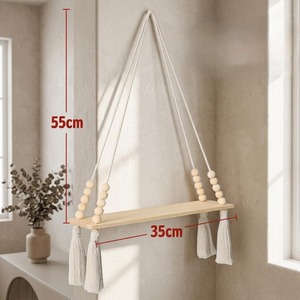 Elegant Macrame Hanging Shelf With Wooden Base Beads And Tassels For Living Room Bedroom Decor Storage And Display From India - Product Image 6