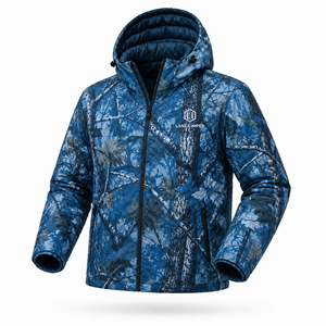 Men's Blue Forest Camouflage Hooded Puffer <b>Jacket</b> <b>Waterproof</b> Windproof Thermal Insulated <b>Winter</b> Outdoor Hunting Hiking Full Zip - Product Image 2