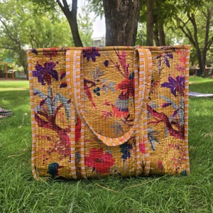 Sac fourre-tout en velours matelassé imprimé à la main, 100% coton, traditionnel, fait main - Grande taille - Product Image 3