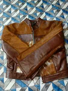 Genuine Leather Bomber <b>Jacket</b> Cowhide Pattern Shawl Collar Zipper Closure Autumn Wear - Product Image 5