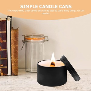Vintage Design Matt black PVD coated candle tin <b>container</b> <b>small</b> metal candle jar with lid matte black candle can offer customize - Product Image 5