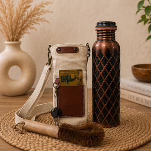 Botella de Cobre Oscuro Premium Heritage con Funda de Lona, Ecológica, Portátil, Multiusos, para el Hogar, con Tapas y Posavasos - Product Image 2