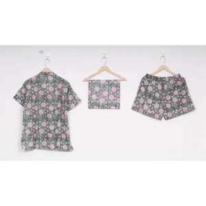 ชุดนอนขาสั้นผ้าฝ้ายพิมพ์ลายดิจิตอลพรีเมียมสำหรับผู้หญิง ลายตัวอักษร เอวยางยืด ระบายอากาศได้ดี ชุดนอนขาสั้น - Product Image 2