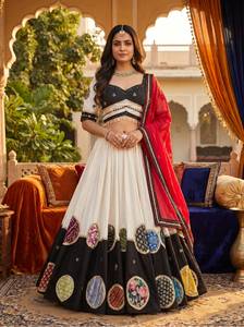 Robe longue ethnique pour femme, style Lehenga, en coton Khadi, coupe évasée, pour la fête de Garba, vente en gros - Product Image 4