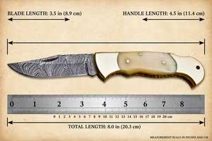 Cuchillo Plegable Utilitario de Acero de Damasco Hecho a Mano OEM con Mango de Compuesto de Marfil, Refuerzos de Acero y Diseño Compacto para Bolsillo - Product Image 5