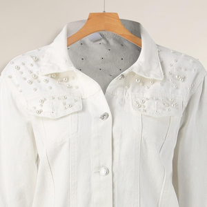 High Quality High-Street Style Men's Denim <b>Jackets</b> 100% Cotton With <b>Rhinestone</b> Front Logo OEM Service Low Prices for Winter - Product Image 4