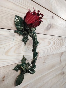 Manija de puerta de hierro forjado a mano Iron Nature, fácil de instalar, con forma de rosa, tradicional, con recubrimiento en polvo, resistente al óxido, decorativa - Product Image 2