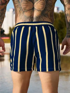 Shorts de bain rayés pour hommes avec cordon de serrage à la taille et poches, pour la plage - Product Image 2