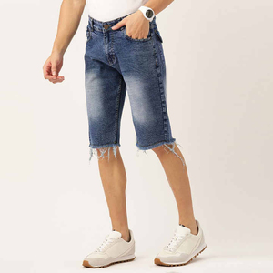 Men's Stonewashed Corduroy Bermuda Shorts High Waist Drawstring Casual Vintage High Street Frayed Hem <b>Blue</b> Cotton <b>Canvas</b> Fabric - Product Image 3