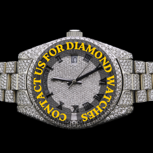 Reloj de Pulsera Exclusivo con Diseño Completo en Oro Blanco, Esfera con Números Romanos y Diamantes Moissanite Redondos, para Hombre y Mujer - Product Image 3