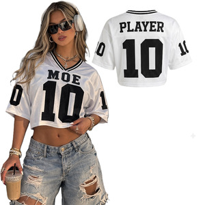 Venta al por Mayor de Camisetas de Fútbol Americano para Mujer, Estilo Oversize y Corto, con Malla, Cuello en V, Impresión de Número, Ropa Urbana, Fabricación de Prendas con Logotipo Personalizado - Product Image 5