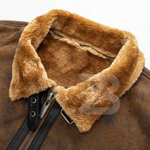 Men's Cowhide Leather Mandarin Collar Slim Fit Winter Motorcycle <b>Jacket</b> Waterproof Breathable <b>Heated</b> Faux Fur Lining Zipper - Product Image 2