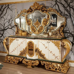 Juego de Comedor de Alta Gama Europeo de Madera Maciza de Caoba, Muebles de Comedor de Lujo con Tallado Dorado y Aparador - Product Image 4