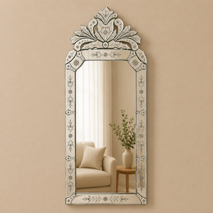Miroir mural décoratif baroque vénitien artisanal |   Miroir décoratif en verre sculpté vintage pour salon, chambre à coucher, luxe - Product Image 2