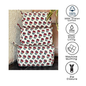 Premium Jaipur Hand Block Printed <b>Toiletry</b> Bag Set of 3 Multi Function Eco Friendly Durable Waterproof Machine Washable Floral - Product Image 2