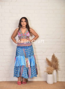 Boho Recycled <b>Silk</b> Sari Flared Long <b>Skirt</b> Comfortable & Anti Wrinkle Floor Length Women <b>Skirt</b> Bulk Export at Wholesale Price - Product Image 2