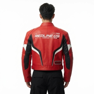 เสื้อแจ็คเก็ตหนังสีแดงสดดำแบบ Colorblock สำหรับผู้ชาย รุ่น Redline Zero Nine สไตล์นักแข่งรถมอเตอร์ไซค์สุดเท่ - Product Image 2