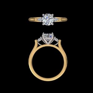 Anillo de compromiso con diamante redondo brillante en oro amarillo de 14k y 18k con piedras laterales en forma de pera y banda de catedral pulida - Product Image 1