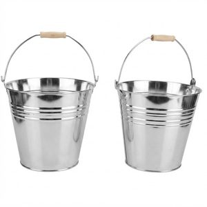 Seau en métal galvanisé robuste avec poignée en bois pour le nettoyage commercial, le transport de glace et de bière - Prix de gros - Product Image 1