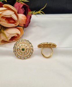 Handcrafted Circular Gold Plated Kundan Pearl Cluster <b>Adjustable</b> <b>Rings</b> For Women Bridal Party Ethnic Festive Wear <b>Ring</b> Wholesale - Product Image 1