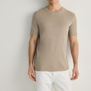 Camiseta de Manga Corta de Alta Calidad, Corte Regular, Mezcla de Lino y Algodón Premium, para Hombre - Product Image 1