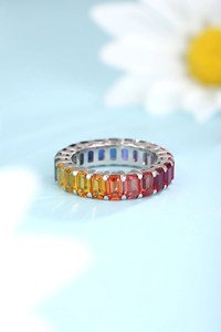 Women's 925 <b>Silver</b> Eternity Band <b>Ring</b> With <b>Emerald</b> Cut Ruby Channel Setting Classic Style Everyday Wear - Product Image 4