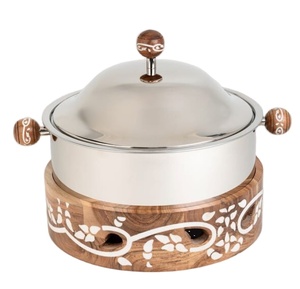 Pot de casserole en acier inoxydable de conception du Moyen-Orient pot de finition argentée avec la base en bois pour l'utilisation d'hôtel de mariage de buffet de partie - Product Image 6