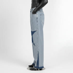 Jean droit en denim personnalisé pour homme, haute qualité, style streetwear, délavé, coupe ample 2026 - Product Image 3