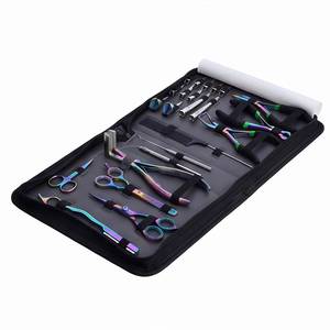 Rainbow Iridescent Hair Extension Tools <b>Kit</b> with Carrying Case Metal Scissors Tweezers <b>Crochet</b> Hook Set - Product Image 2