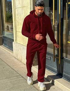 Conjuntos deportivos de 2 piezas, chándales con capucha, chándal atlético de corte regular, conjunto de chándal a cuadros jacquard. - Product Image 6