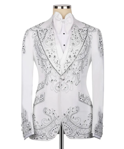 <b>Men</b>’s <b>White</b> Crystal Embroidered Wedding Suit <b>Jacket</b> – Designer Rhinestone Tuxedo Blazer for Groom & Party Wear - Product Image 2